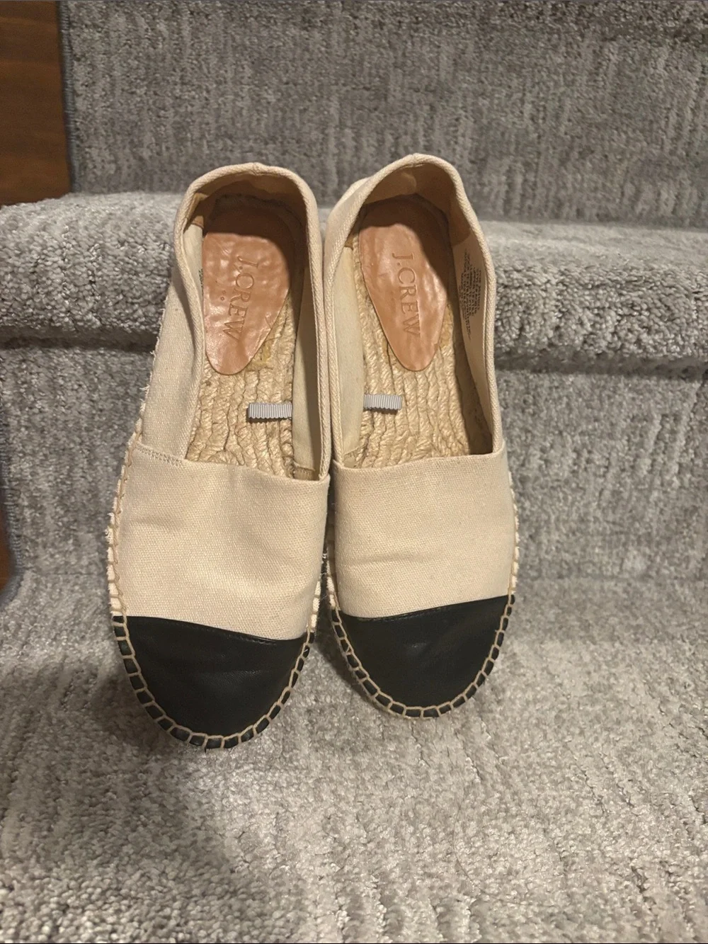 J. Crew Two-Tone Canvas Espadrilles in Cream and Black 6.5